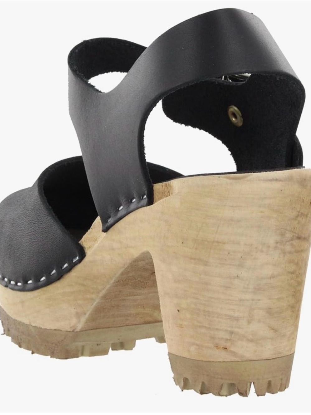 MIA Black Leather Clog Sandals with Wood Block Heel - Picture 5 of 10